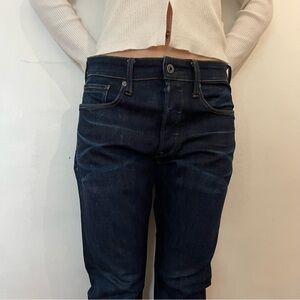 G-Star Raw Dark Blue Straight Jeans with Brown Leather Patch